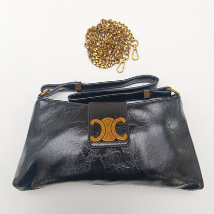 Crescent Emblem Shoulder Black & Brown Bag – Dual Strap Design - Lotshop.pk