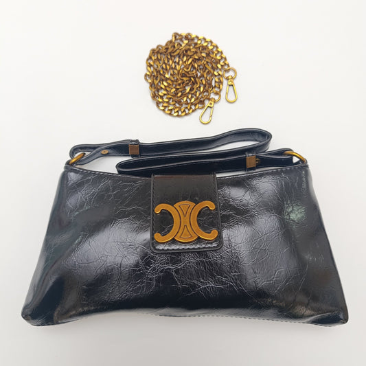 Crescent Emblem Shoulder Black & Brown Bag – Dual Strap Design - Lotshop.pk