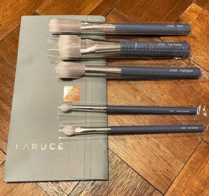 Premium 5-Piece Face & Eye Brush Collection with Elegant Denim Blue Design