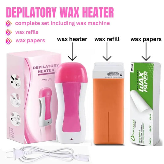 Depilatory Wax Heater 3 in 1 Portable Roll-On Wax Machine with Refill and Paper Pakistan