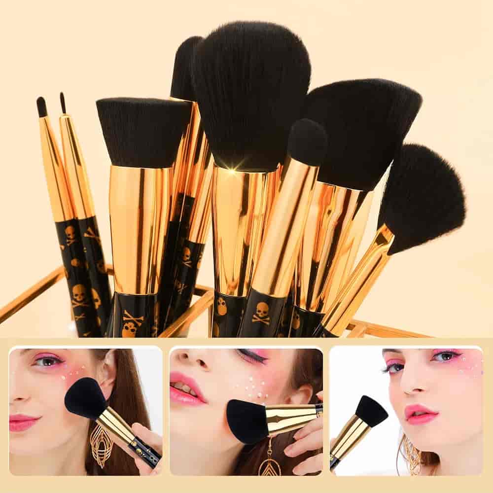 Docolor Gold Skull Design 12-piece professional face and eye makeup brush set best price online in Pakistan	