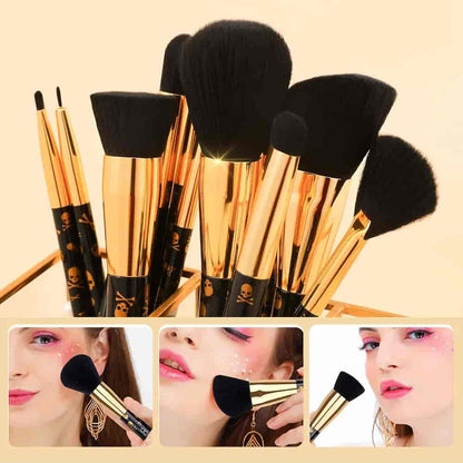 Docolor Gold Skull Design 12-piece professional face and eye makeup brush set best price online in Pakistan	