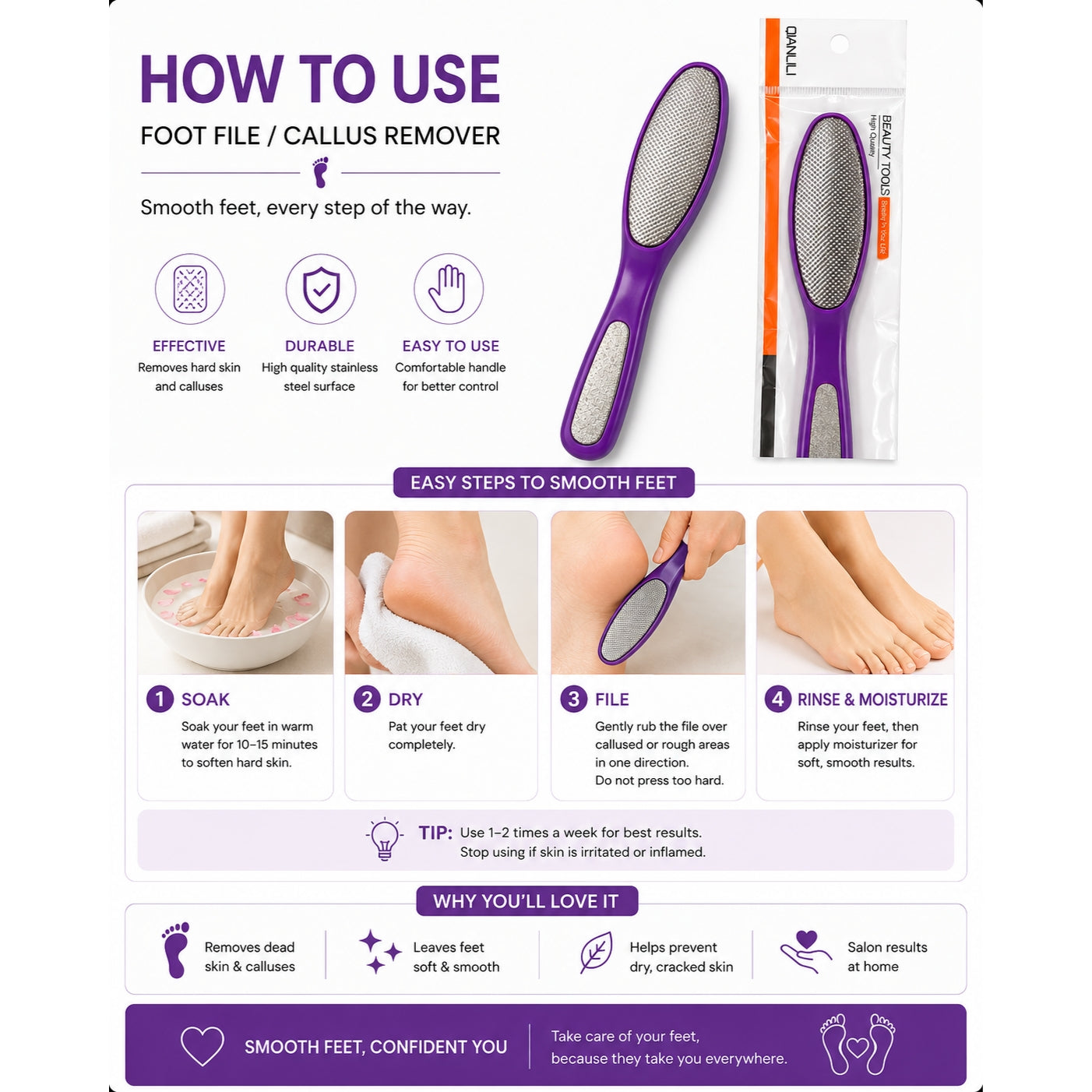 QIANLI Foot File Callus Remover – Double-Sided Foot Care Tool Pakistan