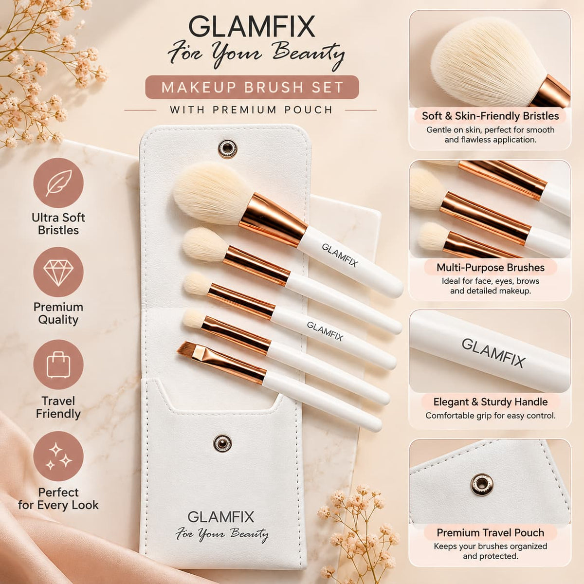 GLAMFIX 5-Piece Eye Makeup Brush Set for eyeshadow and eyebrow makeup available in Pakistan	
