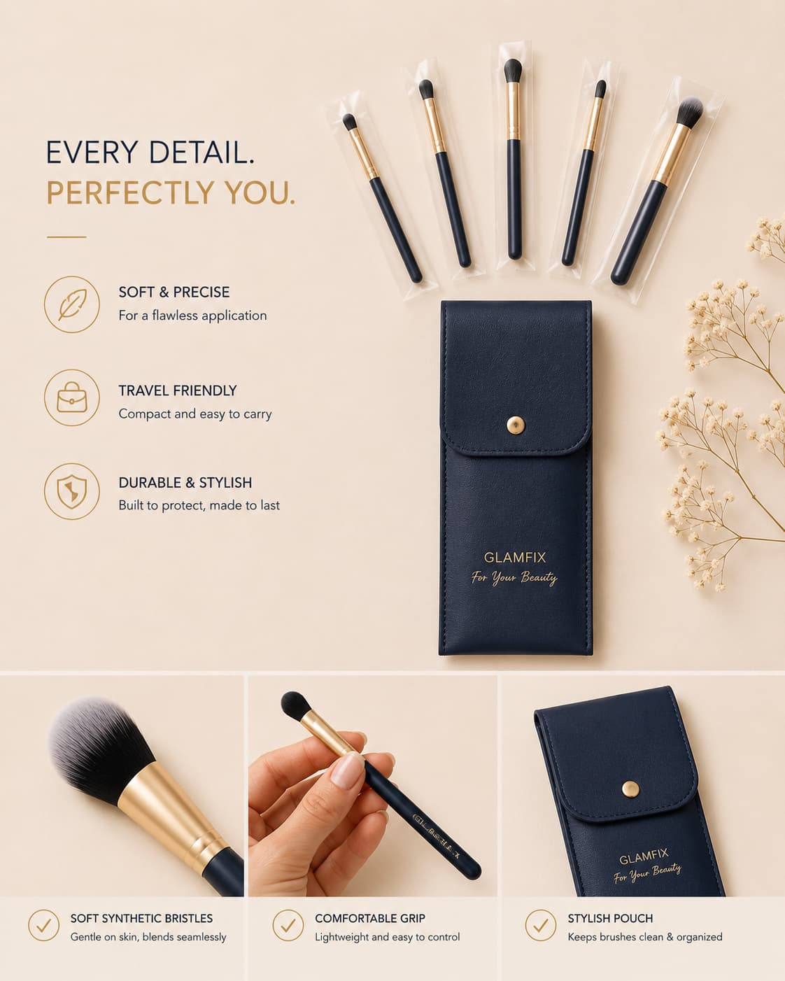 GLAMFIX Portable eye Makeup Brush Kit with Carry Case Online Pakistan 