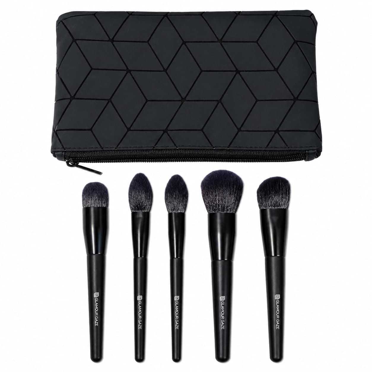 Glamour Gaze 5-Piece Professional Makeup Brush Set with Geometric Zipper Pouch price online in Pakistan for flawless face and eye makeup brush set.	