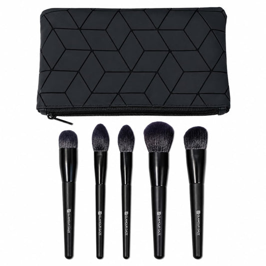 Glamour Gaze 5-Piece Professional Makeup Brush Set with Geometric Zipper Pouch price online in Pakistan for flawless face and eye makeup brush set.	