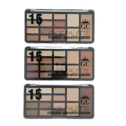 Gold Collection 15 - Colors Face Palette (Eyeshadow + Highlighter + Contour) - Lotshop.pk