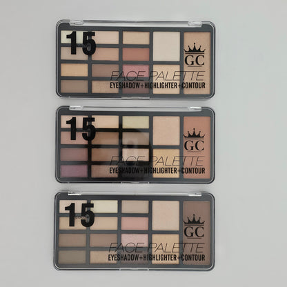 Gold Collection 15 - Colors Face Palette (Eyeshadow + Highlighter + Contour) - Lotshop.pk