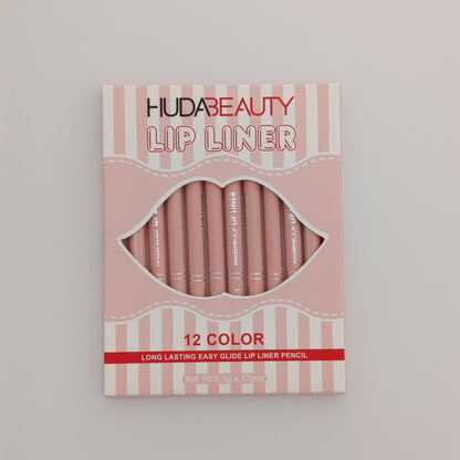 Huda Beauty 12 - Color Lip Liner Set – Waterproof, Long - Lasting & Highly Pigmented 🎨💄 - Lotshop.pk