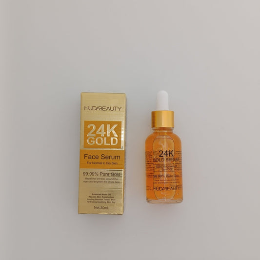 Huda Beauty 24K Gold Face Serum – Pure Gold Anti - Aging & Brightening Serum (30ml) - Lotshop.pk