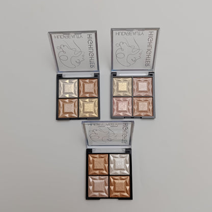 Huda Beauty Highlighter Palette – 4 in 1 Glow Kit ✨ Radiant & Long - Lasting Shine - Lotshop.pk