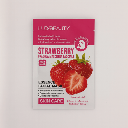 Huda Beauty Strawberry Essence Facial Mask – Hydrating, Whitening & Anti - Wrinkle (10 Pcs Pack) - Lotshop.pk