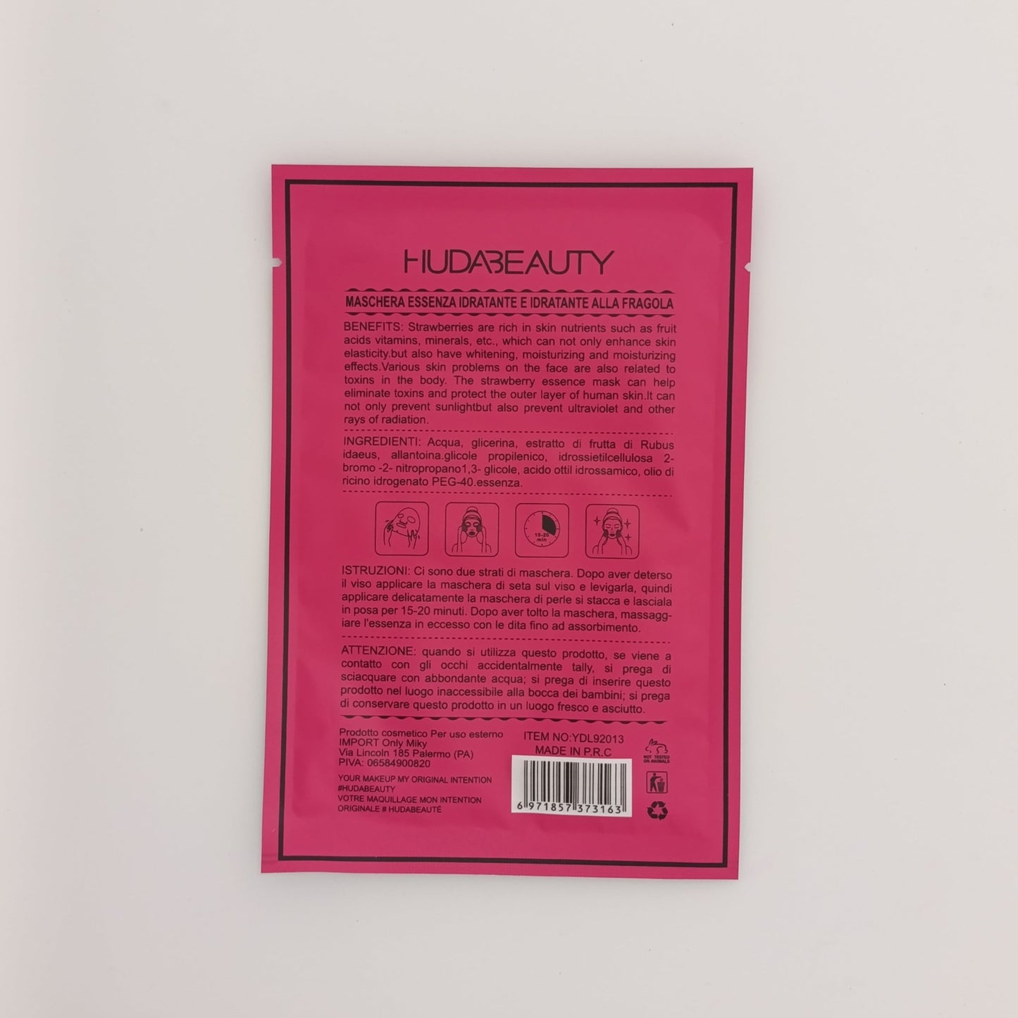 Huda Beauty Strawberry Essence Facial Mask – Hydrating, Whitening & Anti - Wrinkle (10 Pcs Pack) - Lotshop.pk