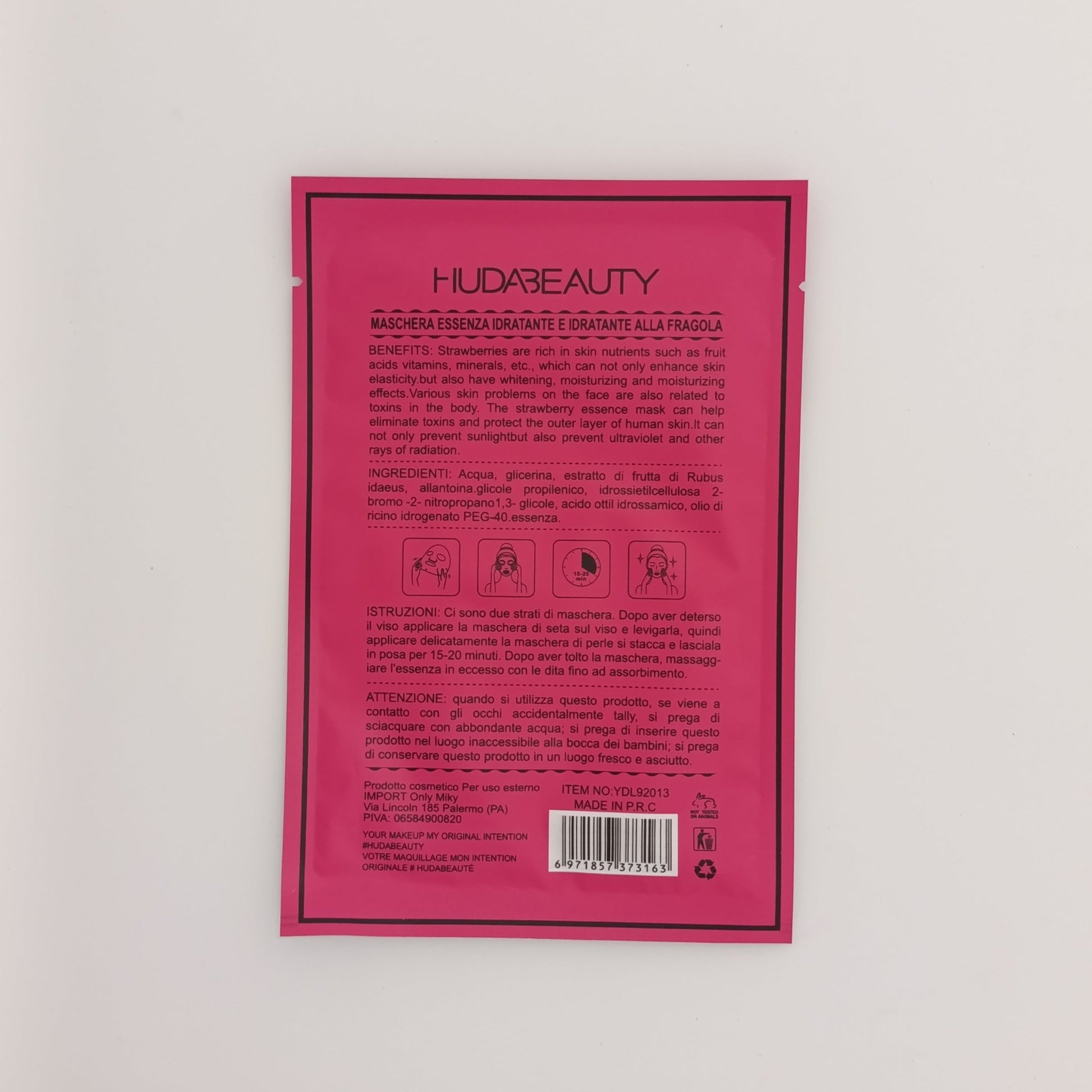 Huda Beauty Strawberry Essence Facial Mask – Hydrating, Whitening & Anti - Wrinkle (10 Pcs Pack) - Lotshop.pk