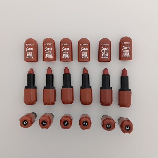 Huda Beauty Super Matte Stay Lipstick – Chocolate Flavor (6 Shades) | 24H Long - Lasting - Lotshop.pk