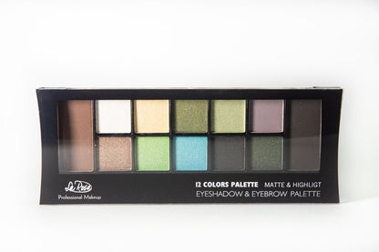 La Rosa 12 - Color Eyeshadow & Eyebrow Palette - Matte & Highlight Shades - Lotshop.pk