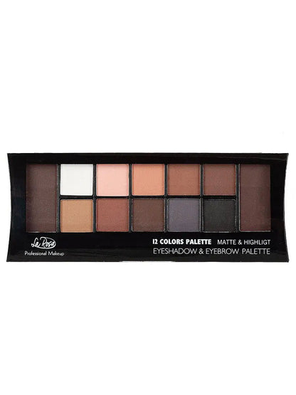 La Rosa 12 - Color Eyeshadow & Eyebrow Palette - Matte & Highlight Shades - Lotshop.pk