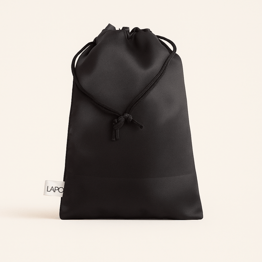 🖤 LAROC Black Satin Drawstring Pouch – Elegant Storage for Makeup, Jewelry & Gifts 🎀 - Lotshop.pk