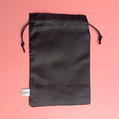 🖤 LAROC Black Satin Drawstring Pouch – Elegant Storage for Makeup, Jewelry & Gifts 🎀 - Lotshop.pk