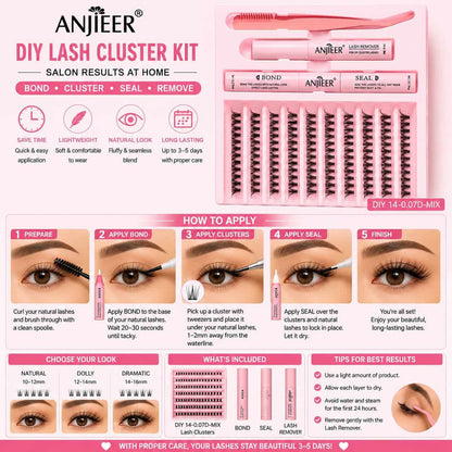 ANJIEER DIY Lash Cluster Kit with bond, seal, lash remover and tweezers available at Lotshop.pk