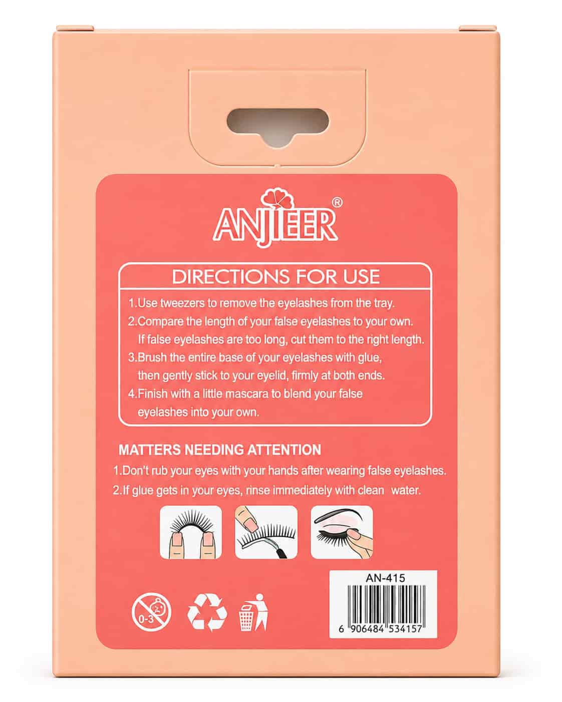 ANJIEER Professional 3D False Eyelashes 5-pair soft natural lash set available at Lotshop.pk
