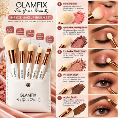 GLAMFIX 5-Piece Eye Makeup Brush Set with pouch available online at Lotshop.pk	