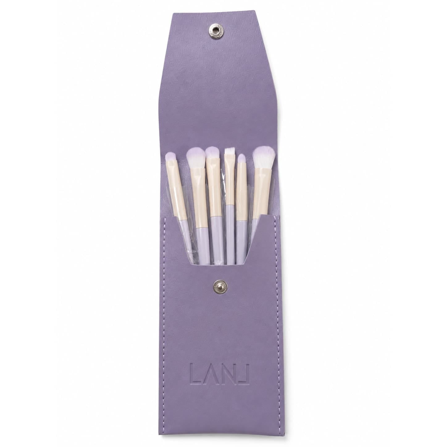 LANJ 6-Piece Mini Travel Makeup Brush Set with Premium PU Leather Pouch available at Lotshop.pk