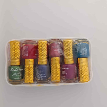 Mode Love 12-Piece Vitamin Nail Polish Set 20ml multi-color shimmer and glossy collection available at Lotshop.pk