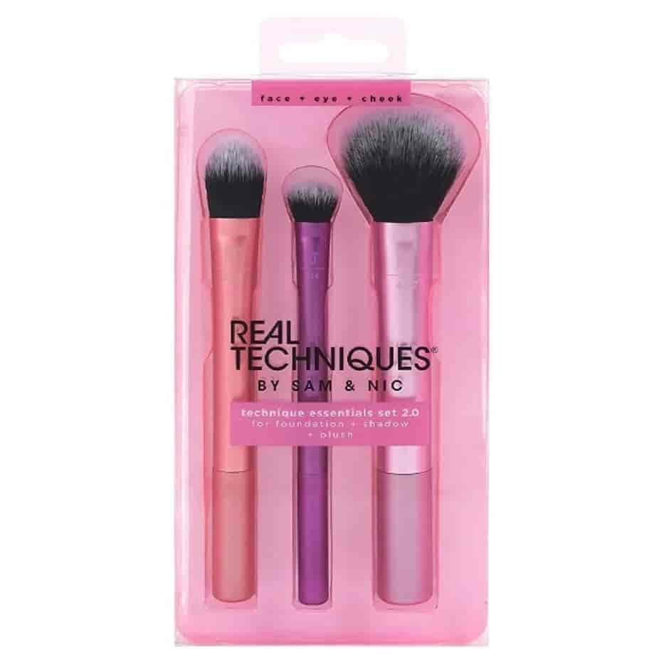 Real Techniques Essentials Set 2.0 3-piece face, eye and cheek makeup brush set available at Lotshop.pk	