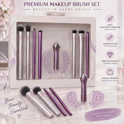 Real Techniques Premium Makeup Brush Set with eye cooling roller and under-eye shields available at Lotshop.pk