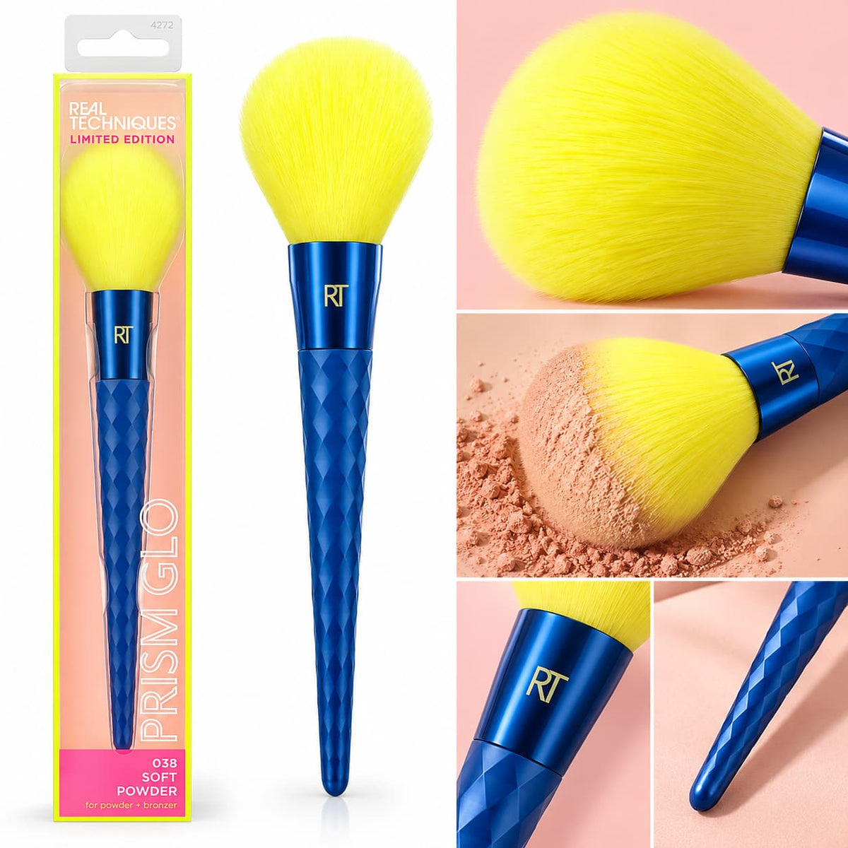 Real Techniques RT 038 Soft Powder Brush limited edition Prism Glo face makeup brush at Lotshop.pk