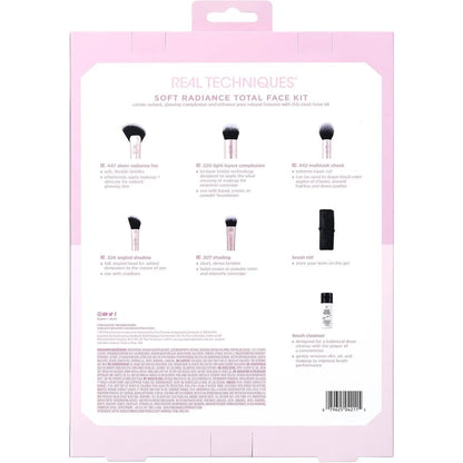 Shop Real Techniques Soft Radiance 7-piece makeup brush gift set with brush roll and cleansing gel at Lotshop.pk
