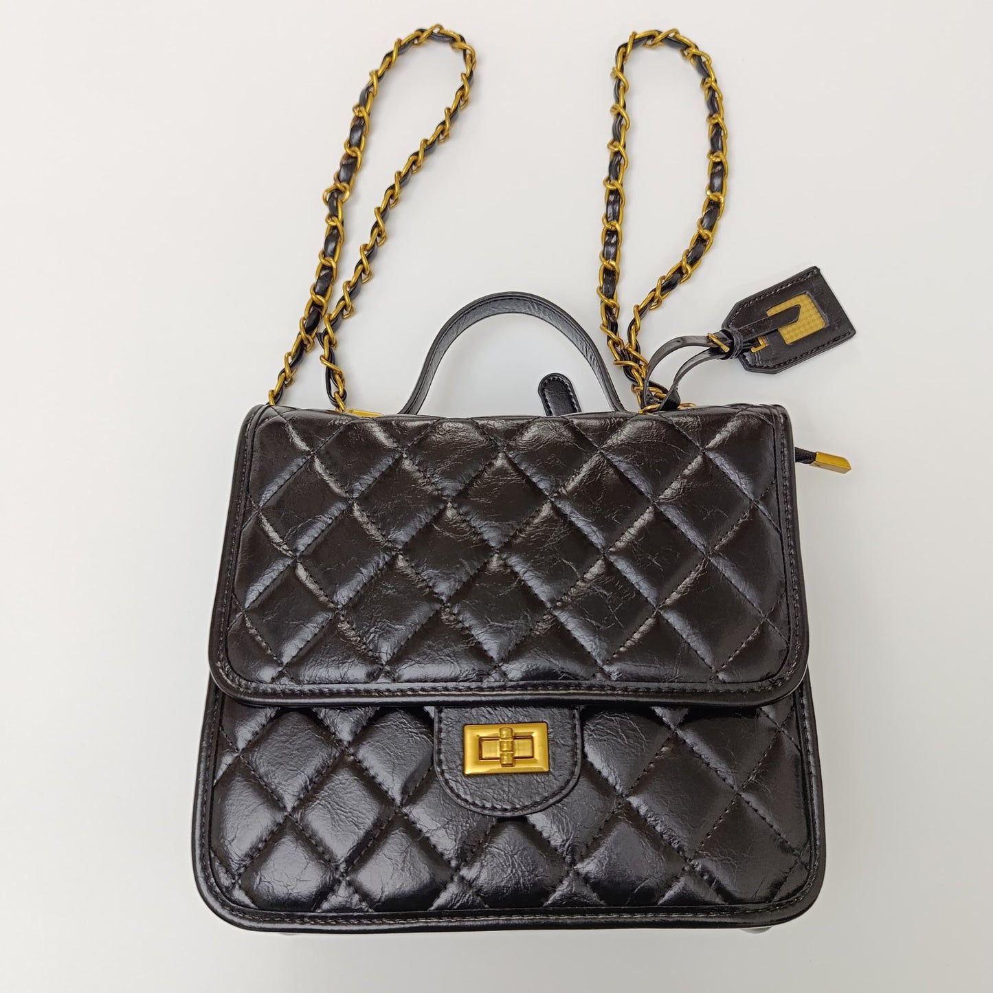Luxury Black Quilted Chain - Strap Backpack Handbag – Convertible Crossbody for Modern Elegance - Lotshop.pk