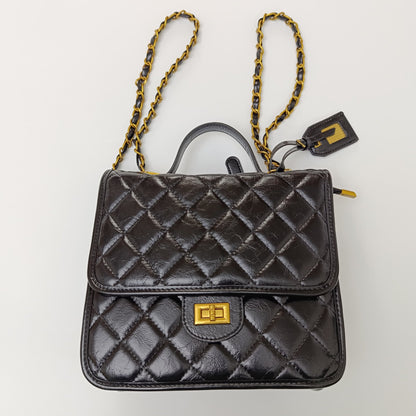Luxury Black Quilted Chain - Strap Backpack Handbag – Convertible Crossbody for Modern Elegance - Lotshop.pk