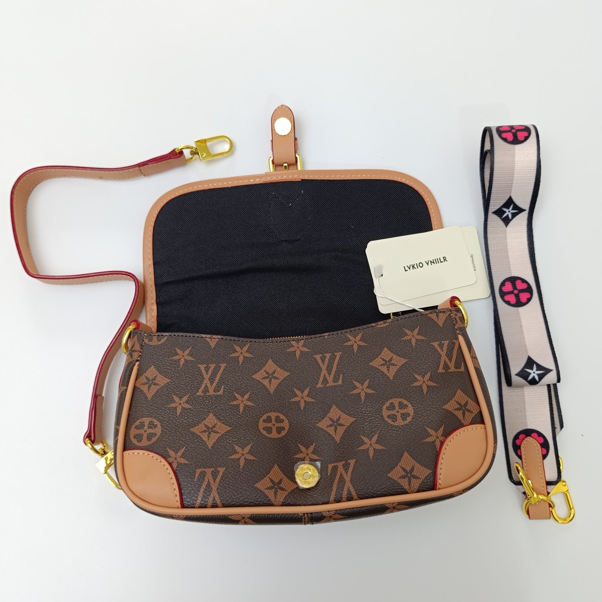 Luxury Monogram Brown Crossbody Bag with Dual Straps – Designer - Inspired Elegance - 1638 - Lotshop.pk