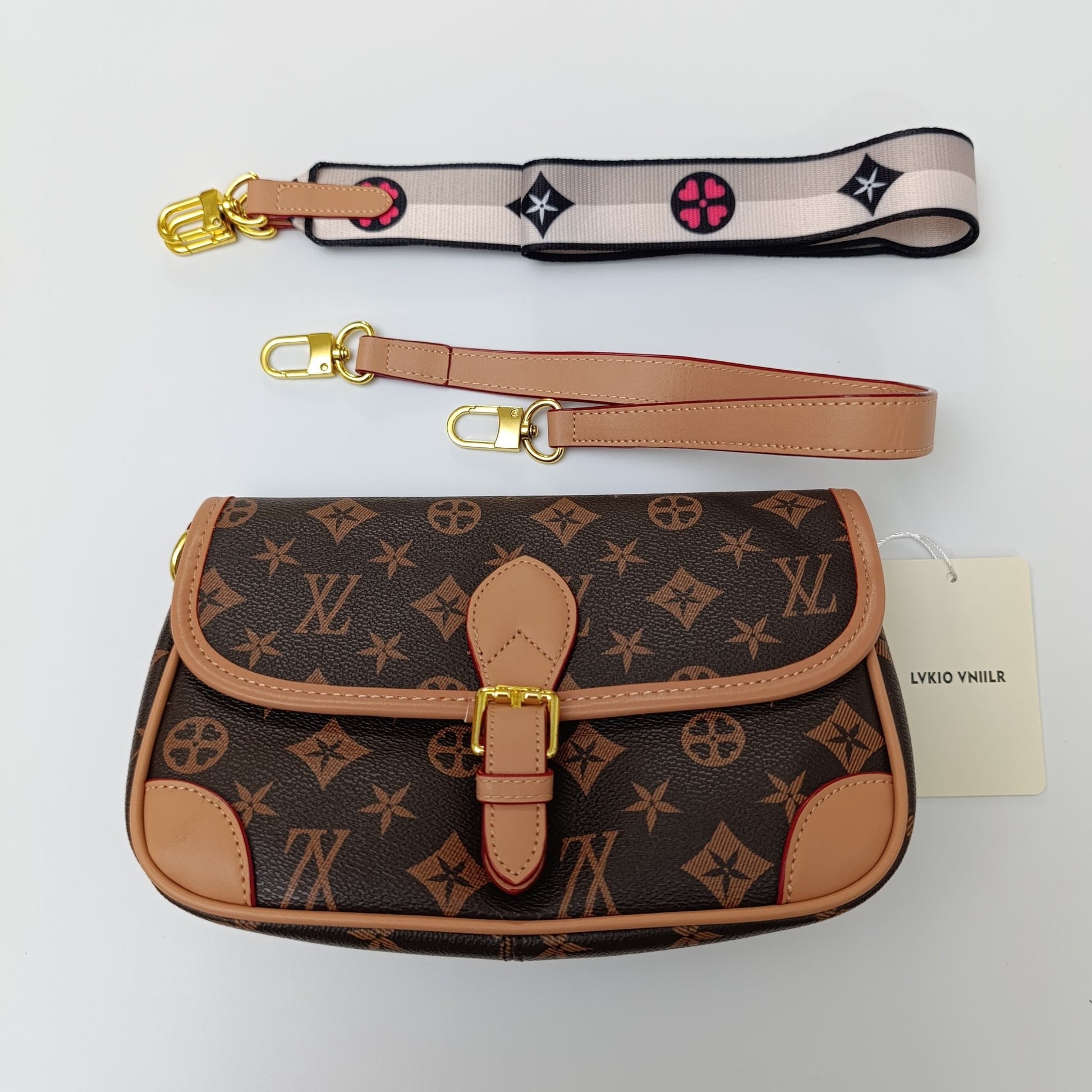 Luxury Monogram Brown Crossbody Bag with Dual Straps – Designer - Inspired Elegance - 1638 - Lotshop.pk