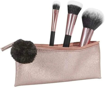 Make B. 3 - Piece Rose Gold Brush Set with Pouch ✨ - Lotshop.pk