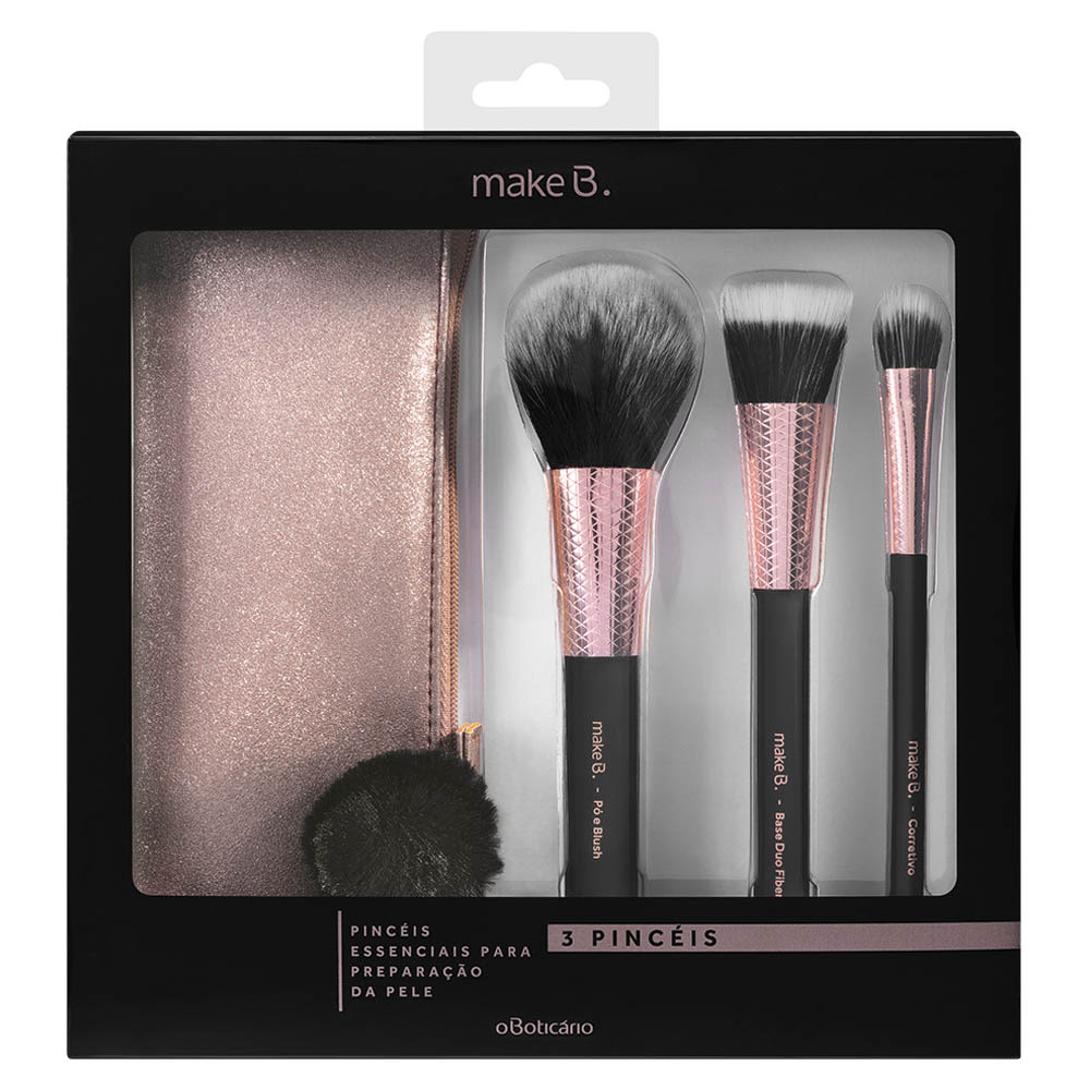 Make B. 3 - Piece Rose Gold Brush Set with Pouch ✨ - Lotshop.pk