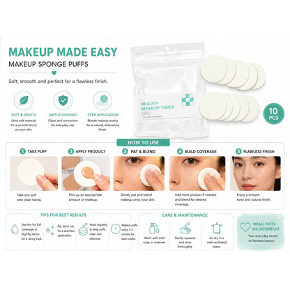 Soft Makeup Sponge Puffs for Smooth Foundation, Concealer and Powder Application