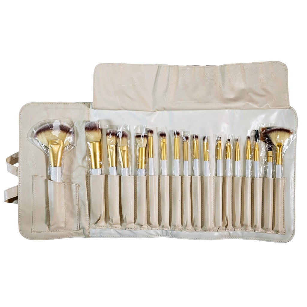 MERRYNICE Luxury 18 - Piece Professional Makeup Brush Set with Cream Leather Pouch - Lotshop.pk