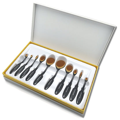 MERRYNICE MULTIPURPOSE 10pcs Toothbrush Shaped Oval Makeup Brush Set with Box - Lotshop.pk