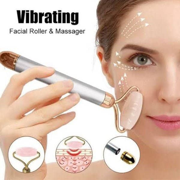 Micro Vibrating Facial Roller &amp; Massager + Under - Eye Stone Set at Lotshop.pk