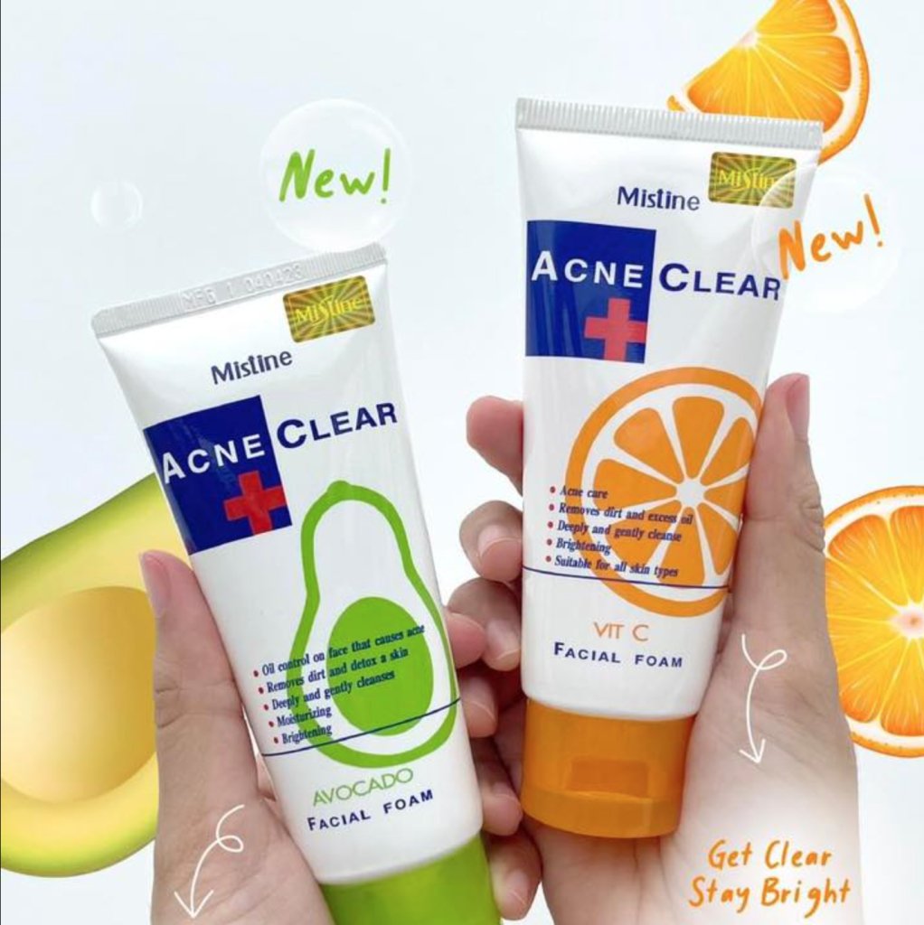 Mistine Acne Clear Facial Foam - Avocado, Vitamin C, and Classic Variants for Radiant Skin - Lotshop.pk