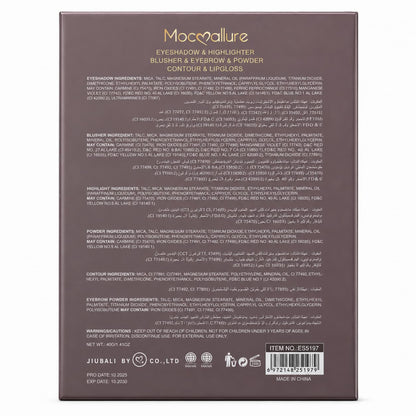 Mocallure Multi-Color Professional 4-in-1 Makeup Palette with 30 eyeshadows, blush, highlighter, contour, eyebrow powder and 6 lip glosses