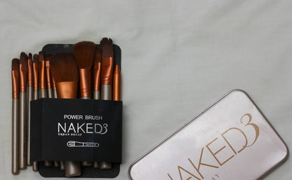 Naked3 Professional Makeup Brushes 12 Pieces With Metal Box(The box is a little deformed) but branded - Lotshop.pk