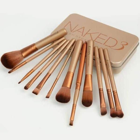 Naked3 Professional Makeup Brushes 12 Pieces With Metal Box(The box is a little deformed) but branded - Lotshop.pk