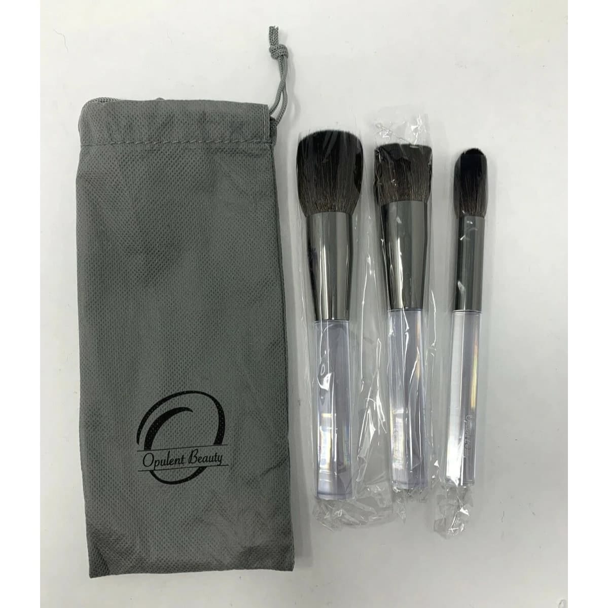 Opulent Beauty 3-Piece Professional Makeup Brush Set with Travel Pouch for foundation, blush and contour.
