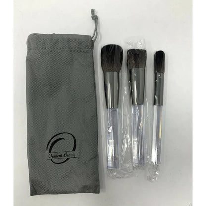 Opulent Beauty 3-Piece Professional Makeup Brush Set with Travel Pouch for foundation, blush and contour.
