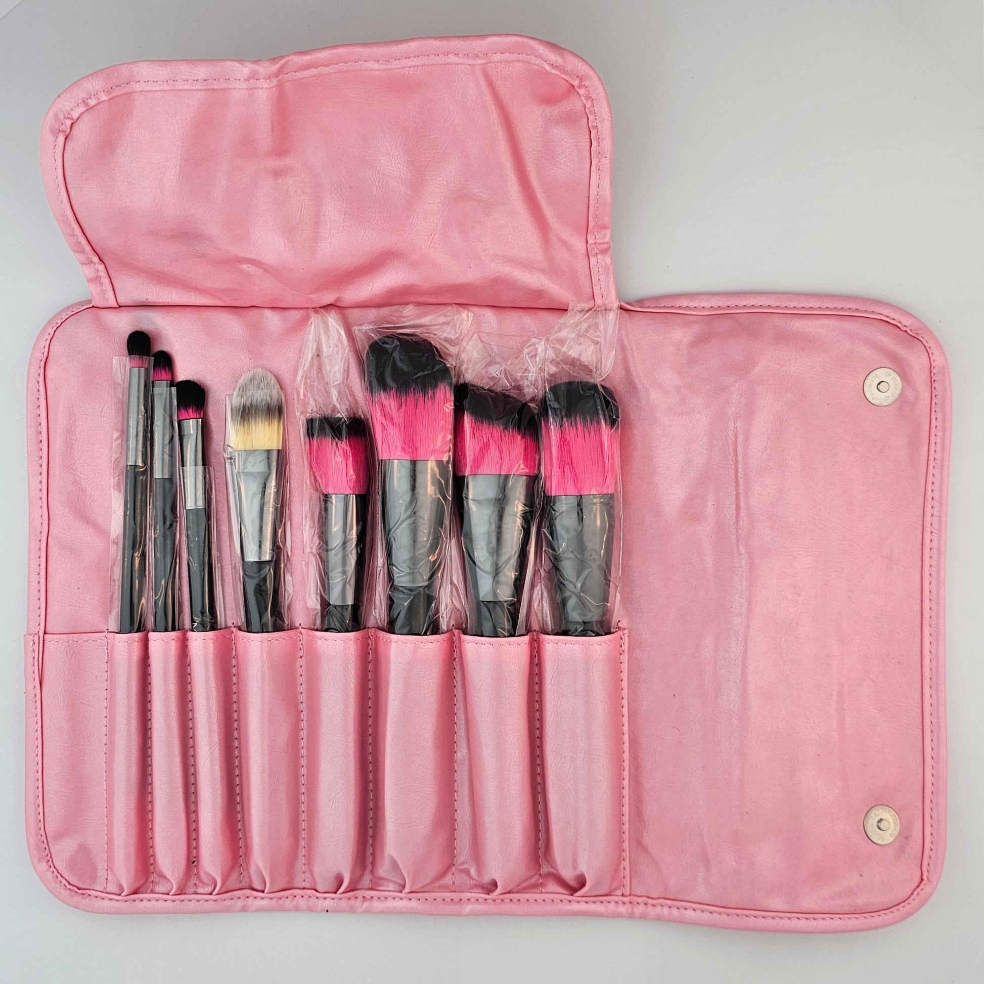 Pink Glam 8 - Piece Makeup Brush Set with Travel Pouch – Perfect for On - the - Go Beauty - Lotshop.pk